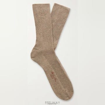 로로피아나 브라운 리브드 캐시미어 스트레치 블렌드 양말