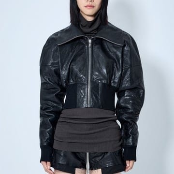 릭오웬스 텍스처레더 크롭 자켓 블랙