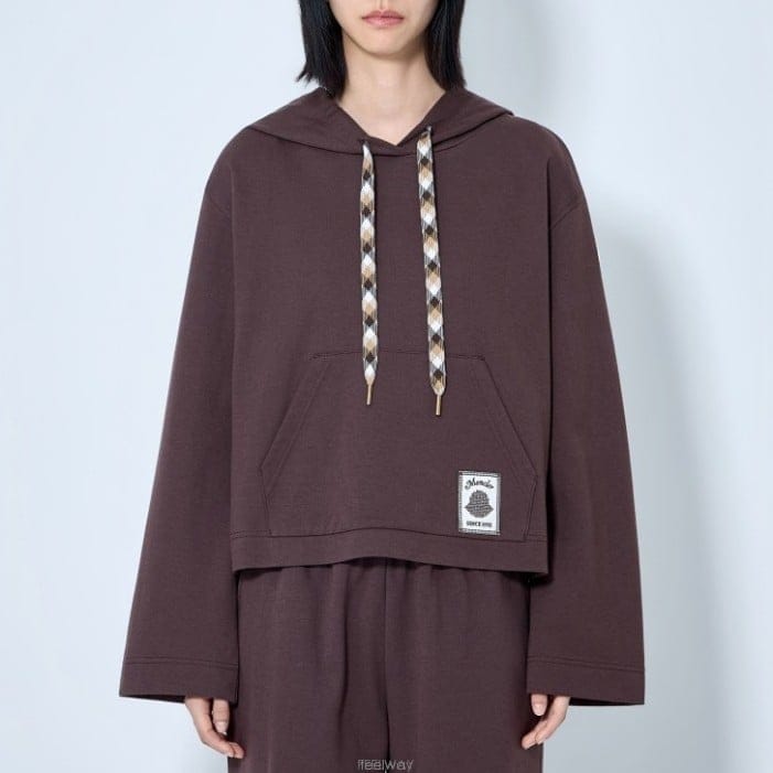 26 FW 몽클레어 체크 드로우스트링 후드 크롭 스웨트셔츠 L2093 8G00001 89BG3 262
