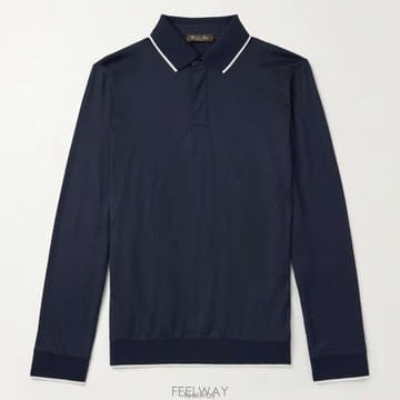 26 FW 로로 피아나 롱슬리브 네이비 Wish 위시 소프트 파인 브레서블 울 폴로셔츠
