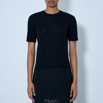 26 FW 더로우 Etina 에티나 리브드 니트 반팔 티셔츠 블랙 10990 K757 BLK