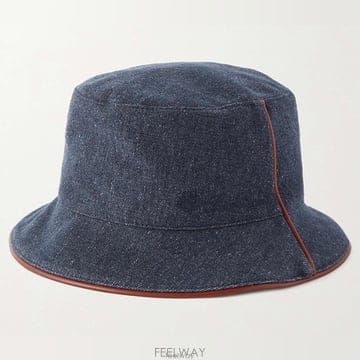 로로피아나 레더 트리밍 로고 엠브로이더드 소프트 데님 버킷햇