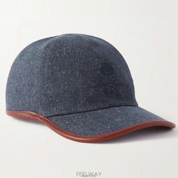 로로피아나 레더 트리밍 토널 로고 엠브로이더드 데님 베이스볼 캡