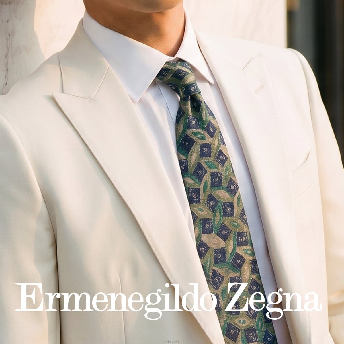 ERMENEGILDO ZEGNA 제냐 실크 그린 기하 패턴 넥타이 9.5cm A+등급 E1360