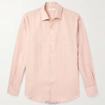 26 FW 로로피아나 Andre 앙드레 스프레드 칼라 핑크 페탈 브리지 리넨 셔츠