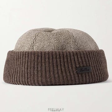 26 FW 로로 피아나 로고 아플리케 헤링본 코튼 블렌드 업턴 리브드 니트 비니