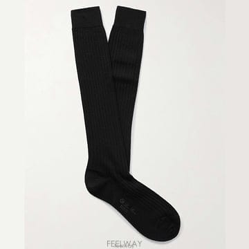로로피아나 소틸레 블랙 리브드 니트 울 캐시미어 실크 블렌드 양말