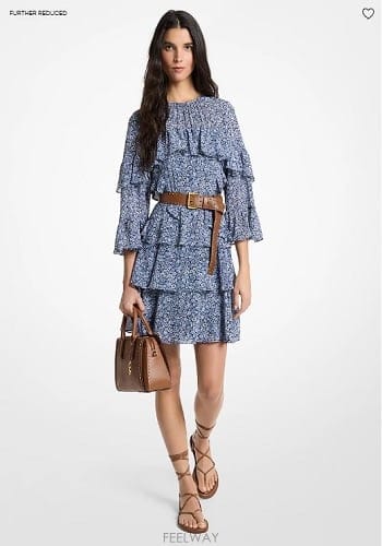 Michael Kors ����Ŭ �ھ  Floral Print Georgette Ruffle �̴� �巹������Ŭ �ھ  Floral Print Georgette Ruffle �̴� �巹
