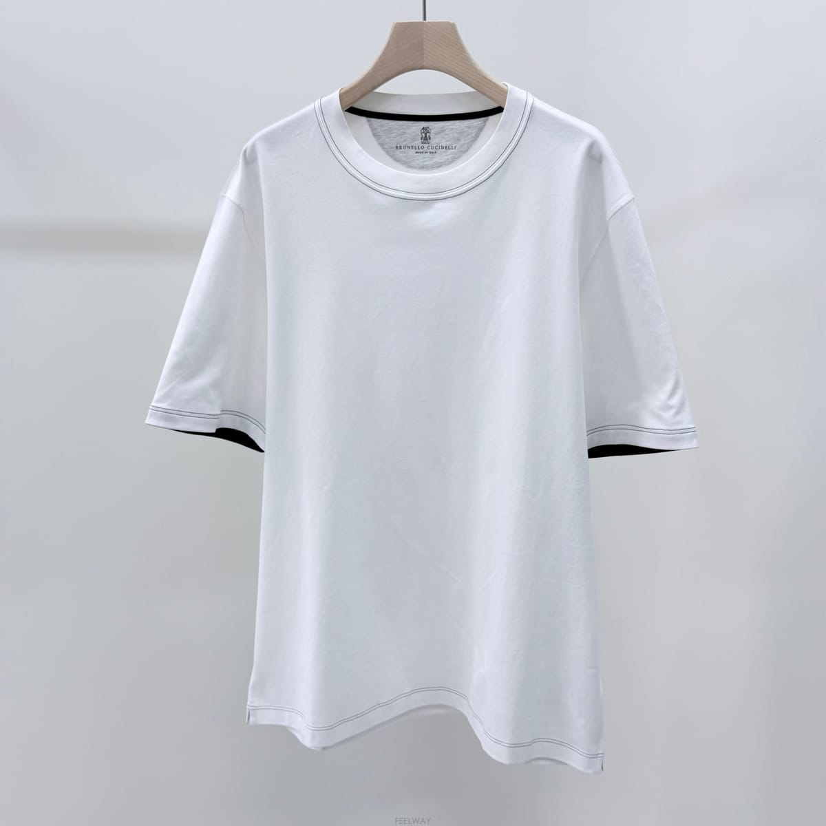 [미사용/2XL] 브루넬로 쿠치넬리 크루넥 코튼 반팔 티셔츠 화이트