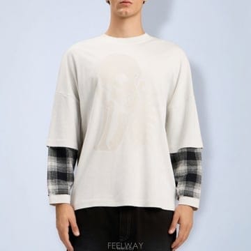26 FW 팜엔젤스 Skull 더블 체크 슬리브 티셔츠 화이트 PMAB05ES26JER0010305