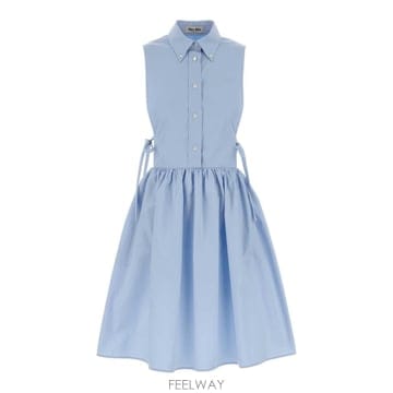 26 FW 미우미우 슬리브리스 포플린 사이드 타이 드레스 F0013 MF6389SOOO10RG