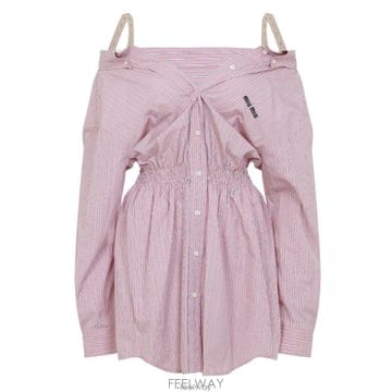26 FW 미우미우 로고 엠브로이더드 스트라이프 드레스 F0028 MF6125SOOO180U