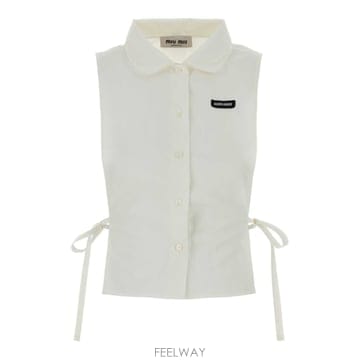 26 FW 미우미우 슬럽드 포플린 사이드 타이 슬리브리스 셔츠 F0009 MK2041SOOO163M