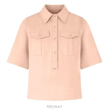 끌로에 플랩 더블 포켓 하프 버튼넥 숏슬리브 셔츠 핑크