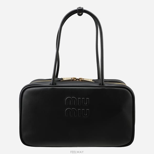 미우미우 6F 5BB172 2CRW F0002 보 미디움 레더 탑 핸들백 블랙