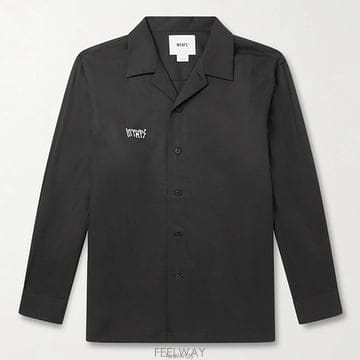 더블탭스 캠프칼라 로고 엠브로이더리 라이오셀 코튼 블렌드 트윌 셔츠 블랙