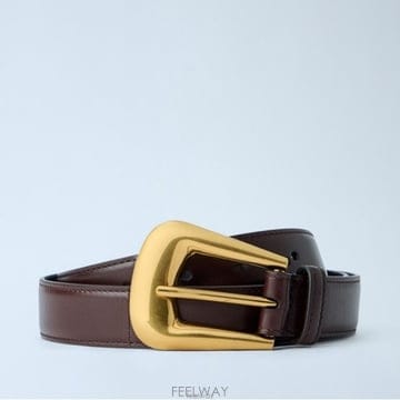 26 FW 생로랑 Folk 브라스톤 버클 레더 폴크 벨트 브라운 839457 AAB2Z 2596