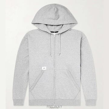 더블탭스 쓰로우디 로고 아플리케 코튼 저지 집업 후드티