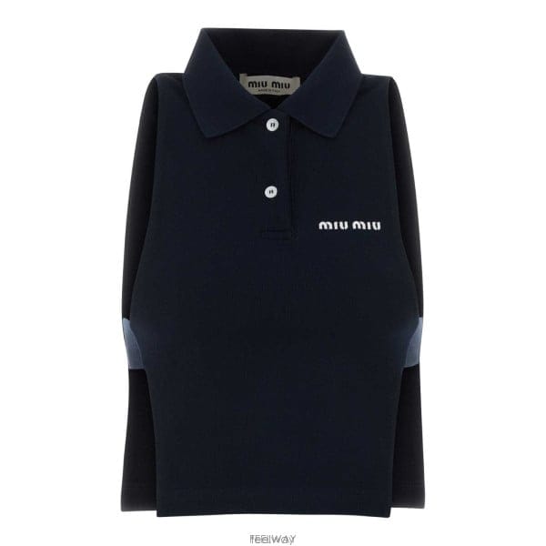 26 FW 미우미우 크롭 슬리브리스 폴로 티셔츠 F0008 MJT738SOOO14RW