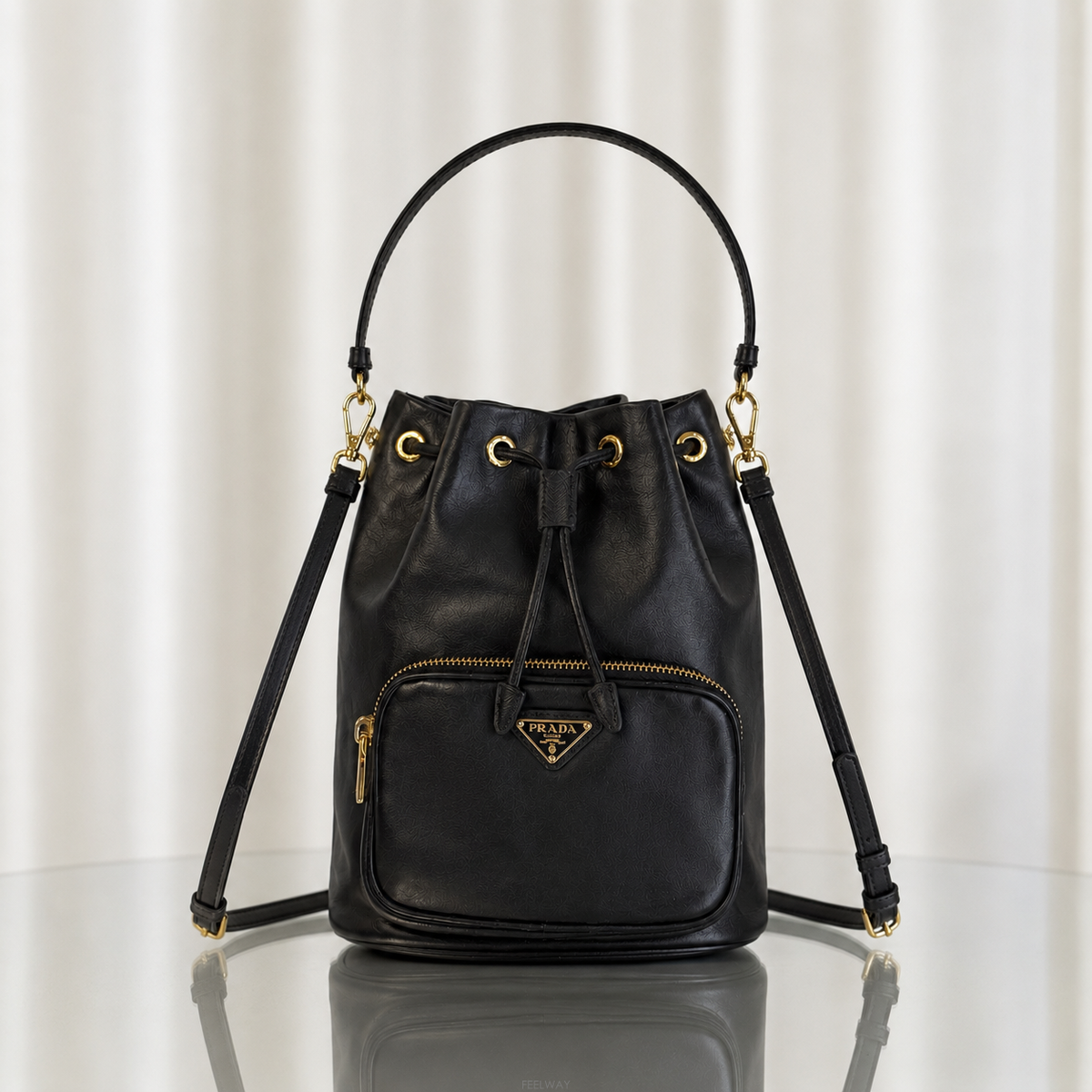 PRADA 듀엣 리나일론 버킷백 블랙