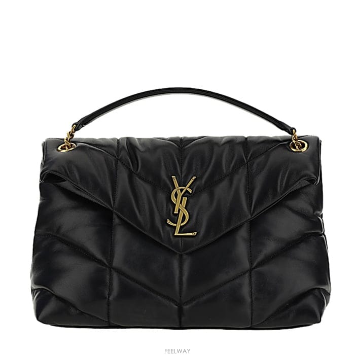 생로랑 YSL 금장 모노그램 로고 푸퍼 미디움 체인 숄더백 (블랙) 577475 1EL07 1000