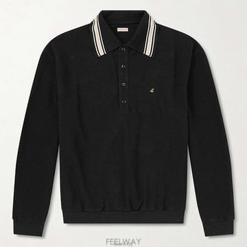 26 FW 캐피탈 Box 박스 스트라이프 엠브로이더리 브레서블 코튼 피케 폴로셔츠 블랙