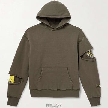 26 FW 캐피탈 아미그린 스마일리 리버서블 디스트레스드 프린팅 코튼 저지 후드티