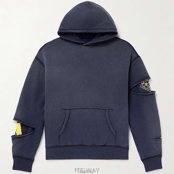 26 FW 캐피탈 네이비 리버서블 디스트레스드 프린트 플리스백 코튼 저지 후드티