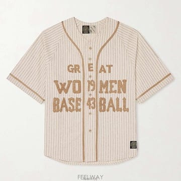 26 FW 캐피탈 오버사이즈 스트라이프 아플리케 울 블렌드 숏슬리브 베이스볼 셔츠