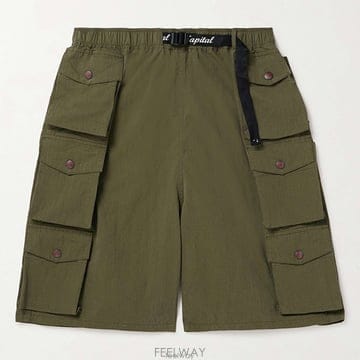 26 FW 캐피탈 아미그린 로고 그로그랭 벨티드 코튼 블렌드 립스탑 드로스트링 쇼츠