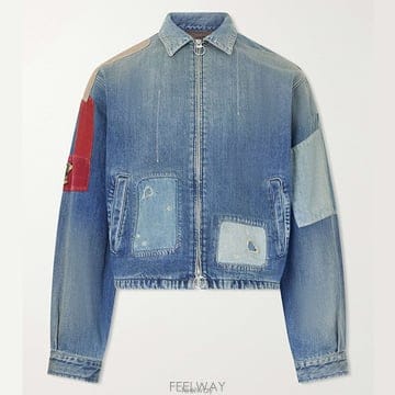 26 FW 캐피탈 블루 디스트레스드 패치워크 코듀로이 칼라 집업 데님 재킷