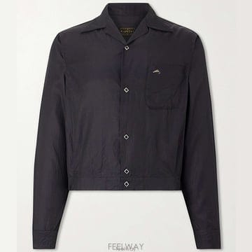 26 FW 캐피탈 블랙 Drizzler 드리즐러 크롭 캠프 칼라 엠브로이더드 새틴 재킷