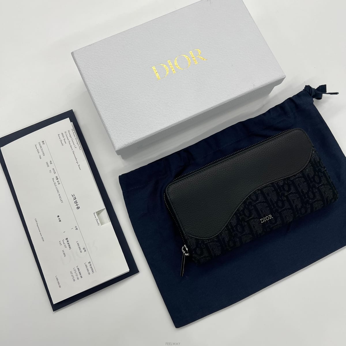 DIOR 새들 지퍼 장지갑