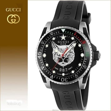 구찌 시계 다이브 캣 YA136320 블랙 40mm 러버 200M 방수 손목시계