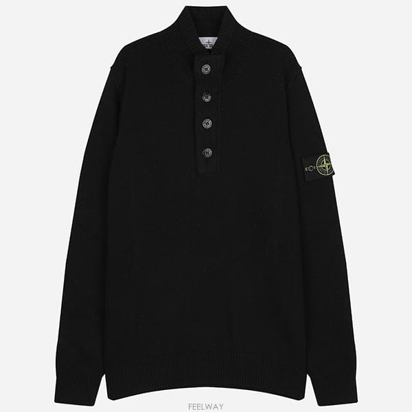 스톤아일랜드 6F 5100040 S00A3 V0029 와펜 패치 버튼 니트 블랙
