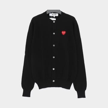 꼼데가르송 레드 비즈 하트 패치 울 크루넥 공용 가디건 AX N802 051 1