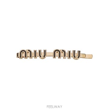 26FW 미우미우 에나멜 메탈 헤어 클립 블랙 5IF146 2F6T F0002