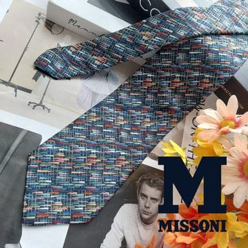 MISSONI 미쏘니 실크 블루 멀티컬러 추상 자카드 넥타이 9.4cm A+등급 K3141