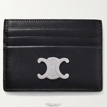 셀린느 블랙 트라이옹프 로고 엠블리시드 텍스처드 레더 카드지갑