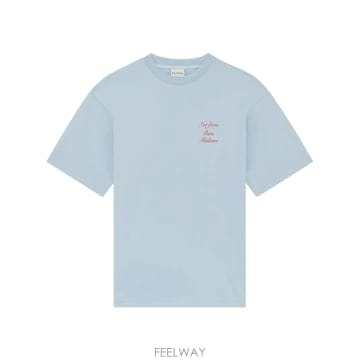 26SS 드롤드무슈 코튼 T 셔츠  Light 블루 color  Calligraphic slogan on c