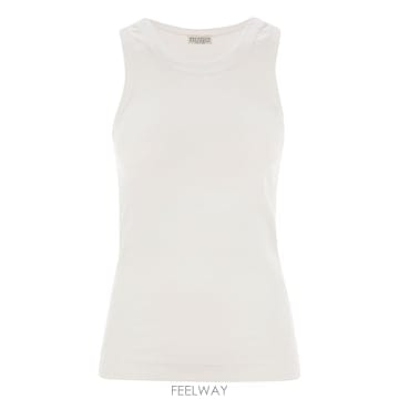 26SS 브루넬로 쿠치넬리 Stretch 코튼 ribbed 저지 탑 with monile M0TC8FX230