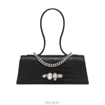 26SS 알렉산더 맥퀸 블랙 레더 Jewelled 숄더 백 8661371HBT21000 TP573592745