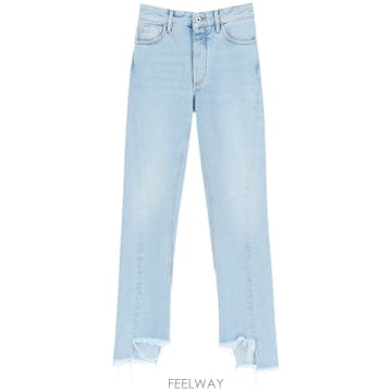 23SS Off 화이트 Frayed edge straight 레그 jeans with 로고 OWYA053S2