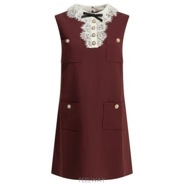 26FW Self portrait 쇼트 드레스 with 레이스 detail PF26001SBBUBURGUND