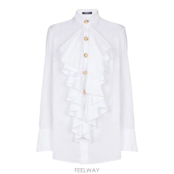 25FW Balmain Poplin 셔츠 With Ruffles FF1HR150CG220FA TP576869