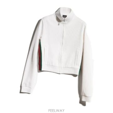 26FW 구찌 Ribbed 코튼 저지 집 후드티 with Web in 화이트 875656XJHYN9000 T