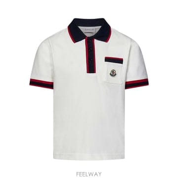 24SS Moncler 화이트 코튼 폴로 셔츠 for 보이즈 8A000038496W034 TP57062371