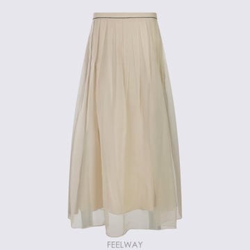 24SS 브루넬로 쿠치넬리 Pleated 스커트 실크 Tulle MF940G3375C9504 TP576593