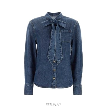 26FW Self portrait 데님 타이 넥 셔츠 PF26826TBLBLUE TP576961313