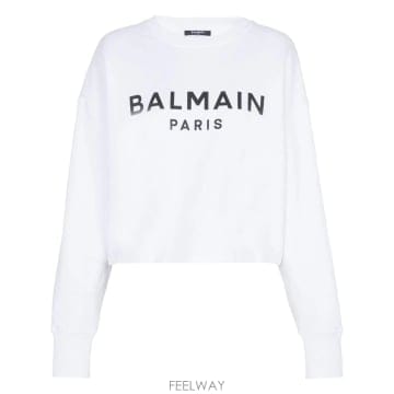 24SS Balmain Balmain 로고 Organic 코튼 Cropped 스웨트 셔츠 CF1JO065BB